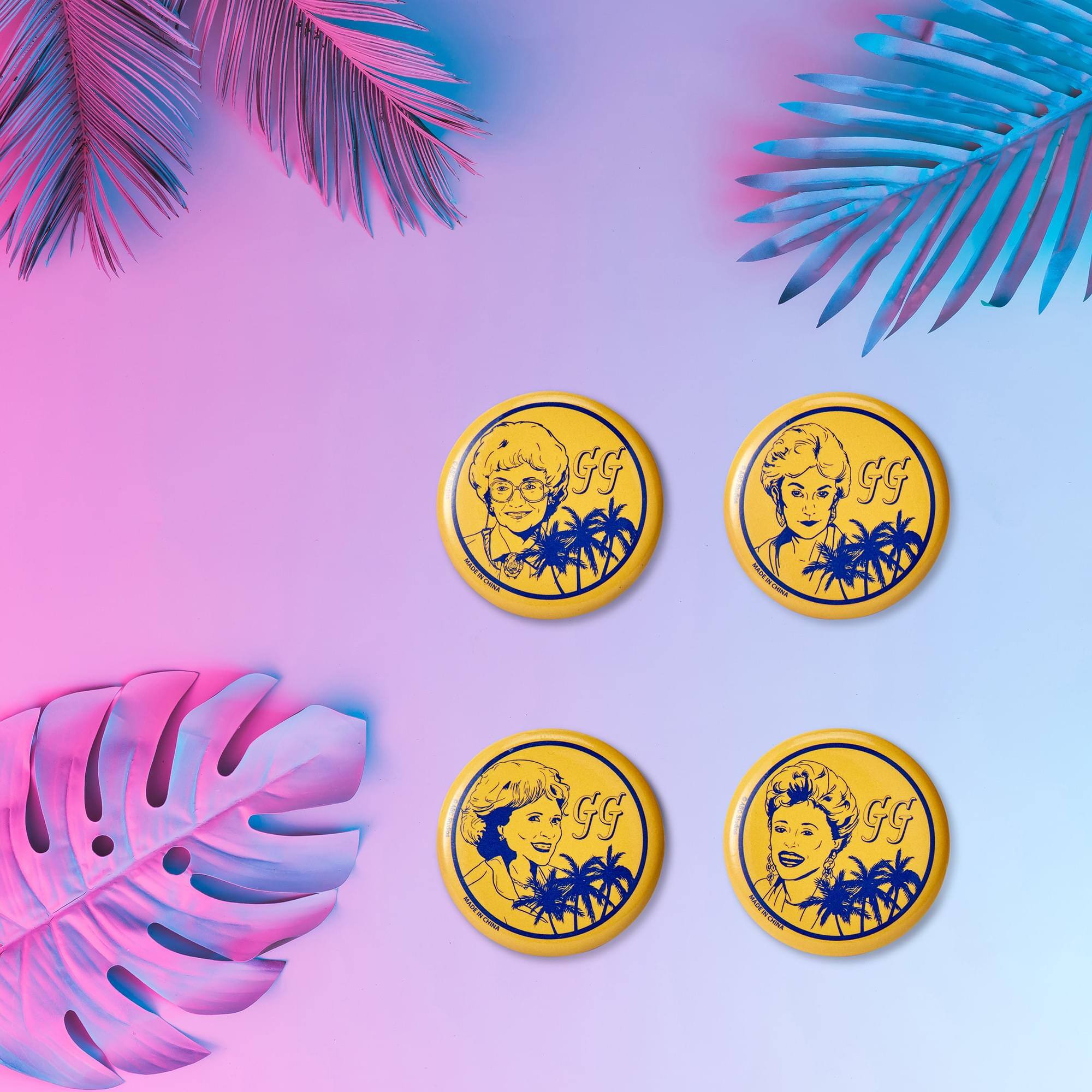 Alt View 3. Just Funky - The Golden Girls Button Pin Set | Exclusive Dorothy, Rose, Blanche & Sophia Pins - Yellow.