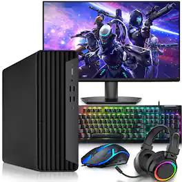HP - Refurbished Excellent - Gaming Tower PC- Intel i5-10th- 16GB RAM & 1TB SSD- Nvidia GT 1030+ RGB Headset + Kybrd & M + 24" Screen + Wi-Fi - Win11 - Black