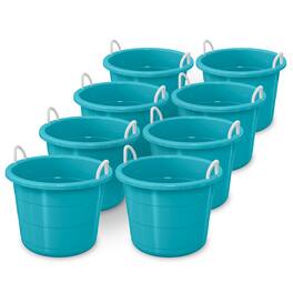 Life Story - 17 Gallon Round Open Storage Bucket with Rope Handles, 8 Pack - Teal