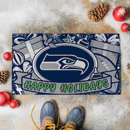 Evergreen Enterprises - Seattle Seahawks 28" x 16" Happy Holidays Christmas Turf Door Mat - Multicolor