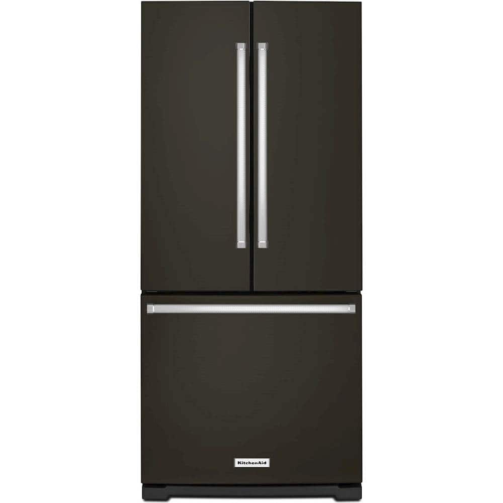 Front. KitchenAid - 20 Cu. Ft. French Door Refrigerator - Black Stainless Steel.