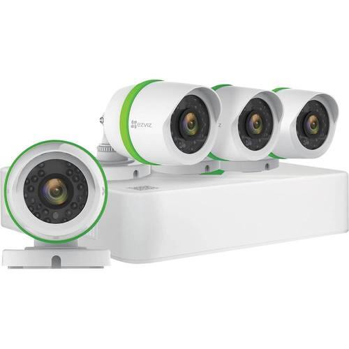 EZVIZ - 4-Channel, 4-Camera Indoor/Outdoor Wired 1080p 1TB DVR Surveillance System - Gray/White - Larger Front