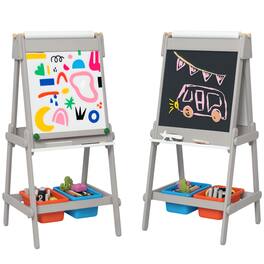 Qaba - Art Easel, Easel for Kids with Paper Roll, Double Sided Whiteboard & Chalkboard, Paper Stand, 2 Storage Boxes