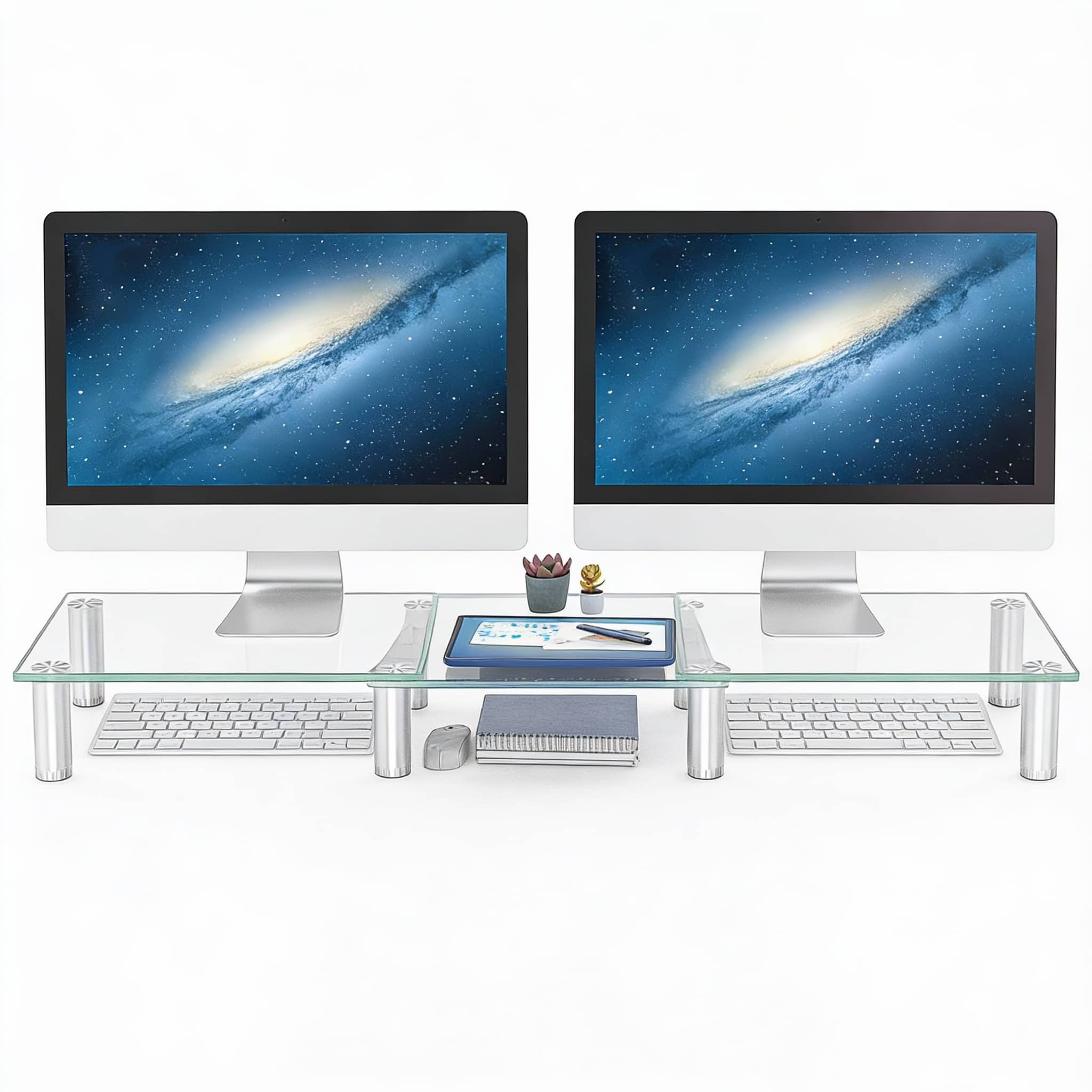 Frangdom - Dual Monitor Stand Adjustable Riser Desktop Organizer - Clear