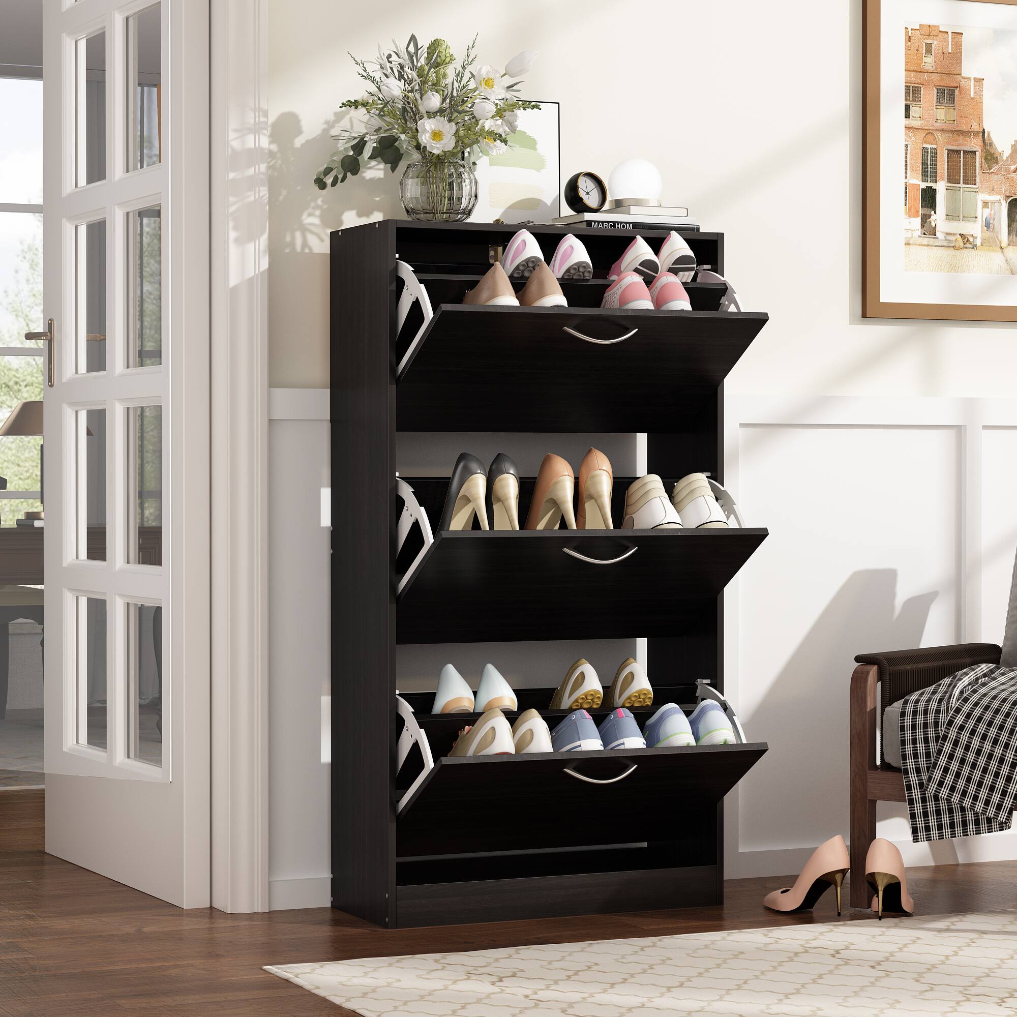 Alt View 9. Famapy - Famapy Modern Shoe Cabinet Tidy Up Your Space in Style Flip - Down Shoe Rack - Black.