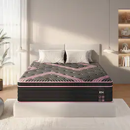 Ecooso - 10 Inch King Hybrid Foam & Spring Mattress, Pocketed Innerspring, Medium Firm, CertiPUR-US Certified, Boxed - Pink+Black