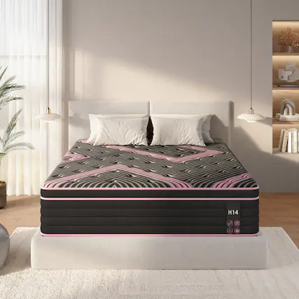 Front. Ecooso - 10 Inch King Hybrid Foam & Spring Mattress, Pocketed Innerspring, Medium Firm, CertiPUR-US Certified, Boxed - Pink+Black.