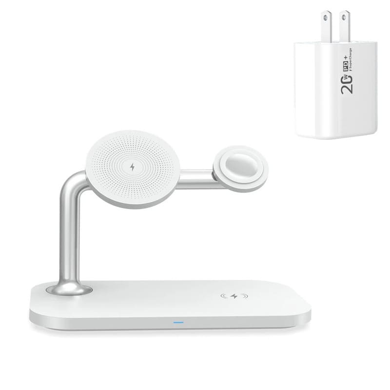RISOKEYS - 3-in-1 Magnetic Wireless Charger with Charging Port - Phone Stand Compatible with Apple iPhone 12/13 Wireless Chargers - White