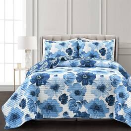 Hivvago - King size Flowers Lightweight Polyester Microfiber Quilt Set - Blue