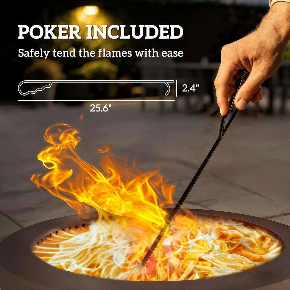 POKER INCLUDED  
Safely tend the flames with ease  

25.6"  
2.4"