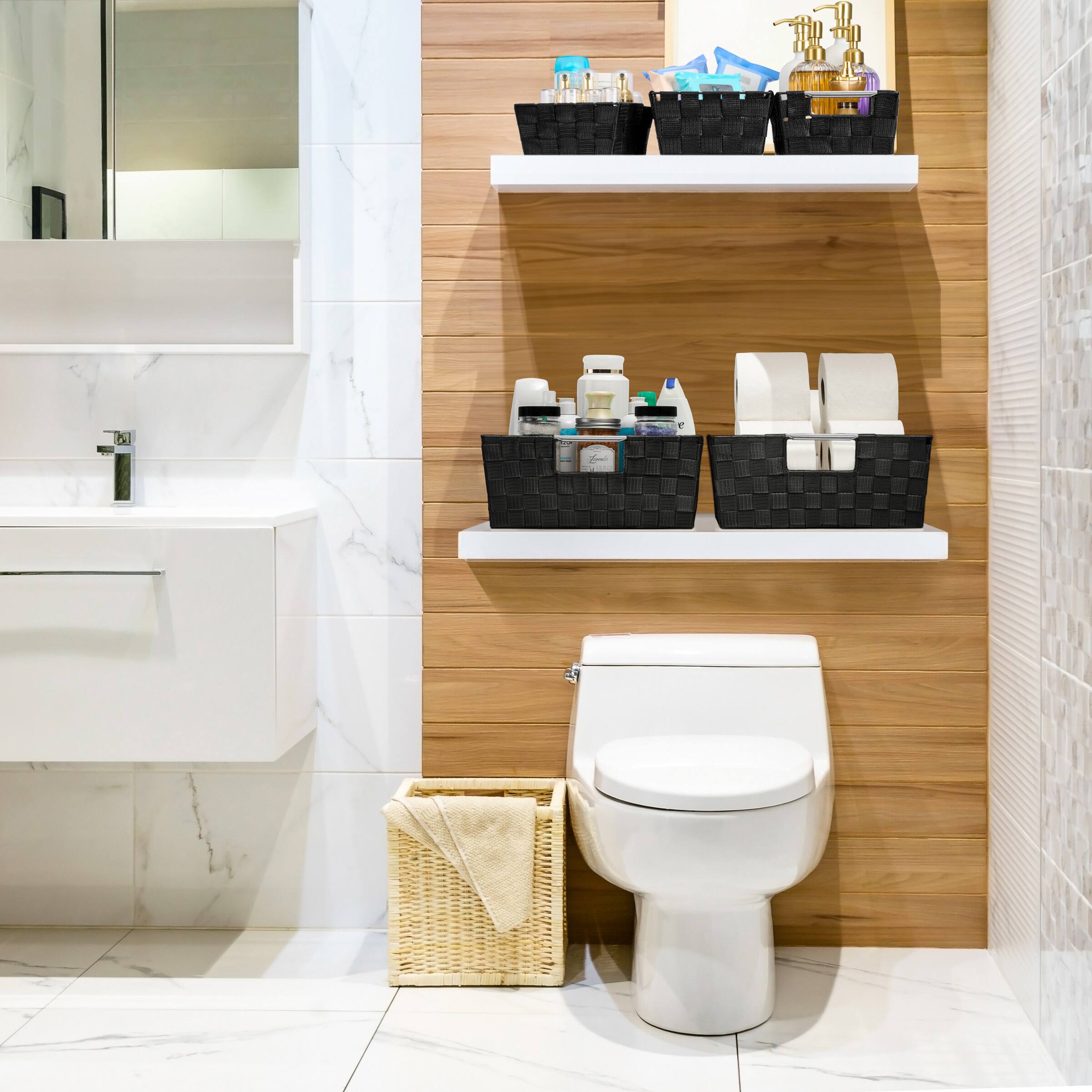 Alt View 4. Sorbus - Sorbus Set of 9 Woven Storage Baskets – Mesh Hand-Woven Baskets for Organizing, Fabric Storage Bins for Linen Closet - Black.