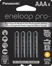 Front. Panasonic - eneloop pro Rechargeable AAA Batteries (4-pack) - Black.