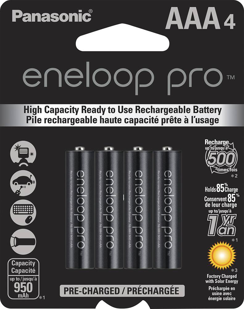 Front. Panasonic - eneloop pro Rechargeable AAA Batteries (4-pack) - Black.