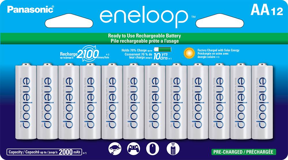 Panasonic eneloop Rechargeable AA Batteries (12-Pack) BK-3MCCA12SA
