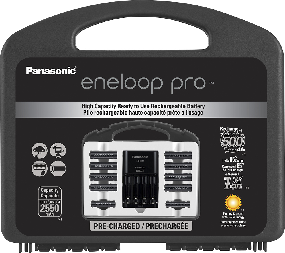 Panasonic eneloop pro Charger, 8 AA and 2 AAA Batteries Kit Black