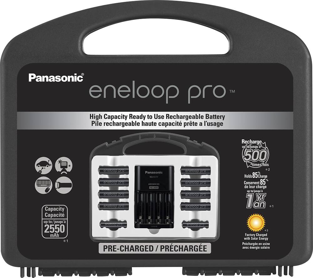 Front. Panasonic - eneloop pro Charger, 8 AA and 2 AAA Batteries Kit - Black.