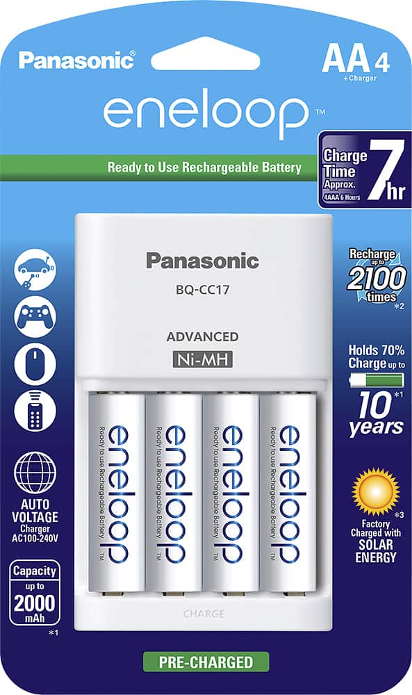 Front. Panasonic - eneloop Charger and 4 AA Batteries Kit - White.