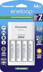 Front. Panasonic - eneloop Charger and 4 AA Batteries Kit - White.