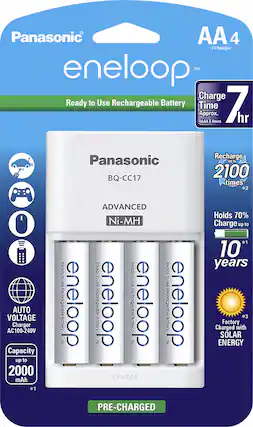 Front. Panasonic - eneloop Charger and 4 AA Batteries Kit - White.