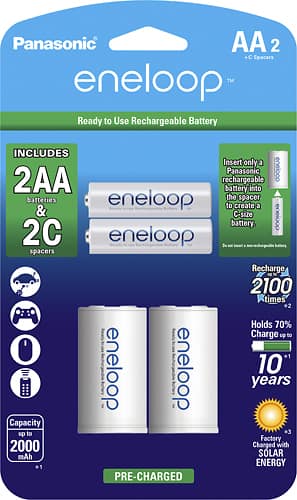 Panasonic - eneloop AA to C Rechargeable Battery Spacers (2-pack) - Larger Front
