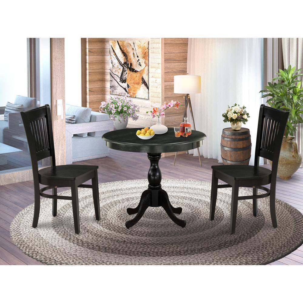Angle. East West Furniture - East West Furniture 3-Pc Dinette Room Set- 2 Modern Dining Room Chair and Kitchen Dining Table - Wooden Seat and - Multi-Color.