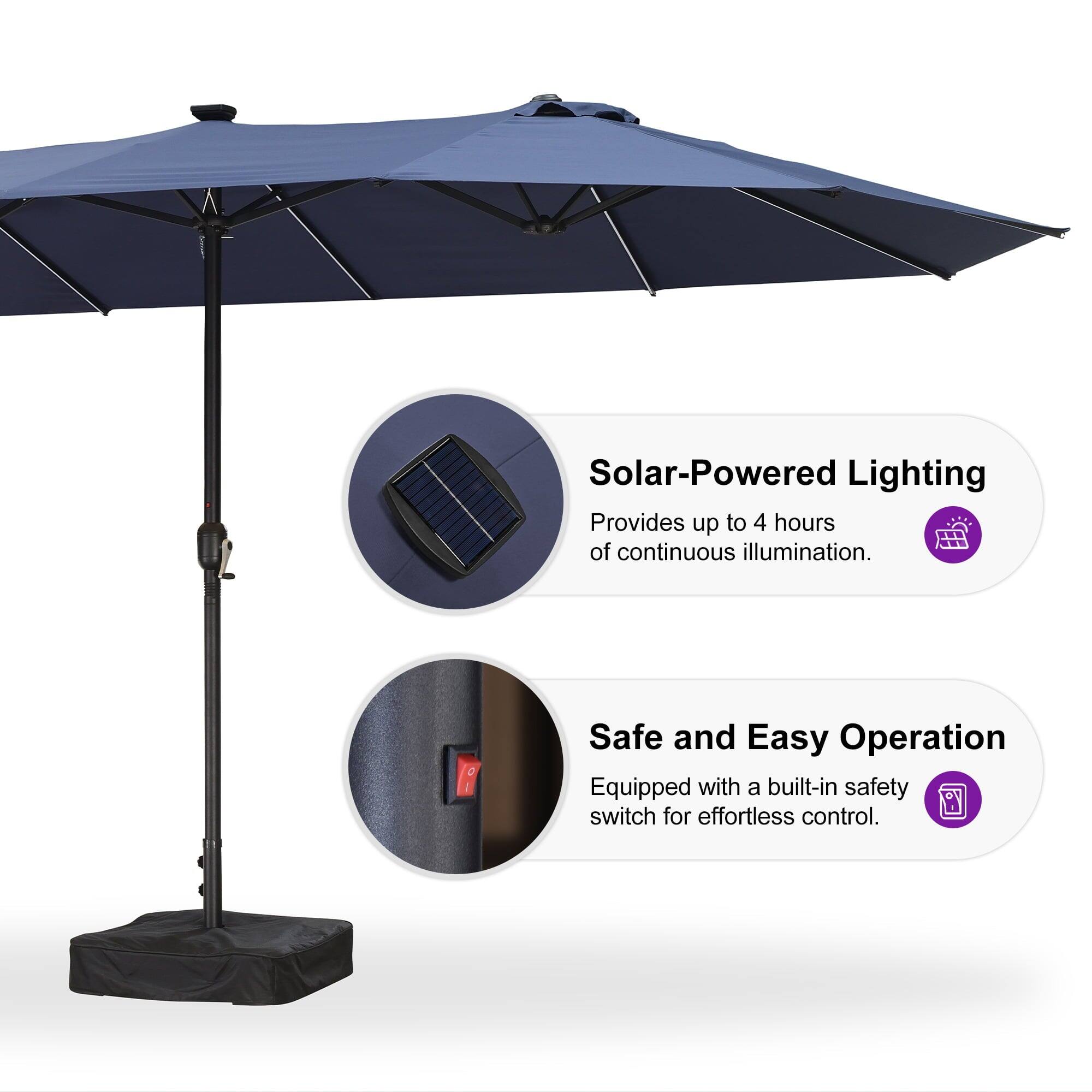 Solar-Powered Lighting  
Provides up to 4 hours of continuous illumination.

Safe and Easy Operation  
Equipped with a built-in safety switch for effortless control.
