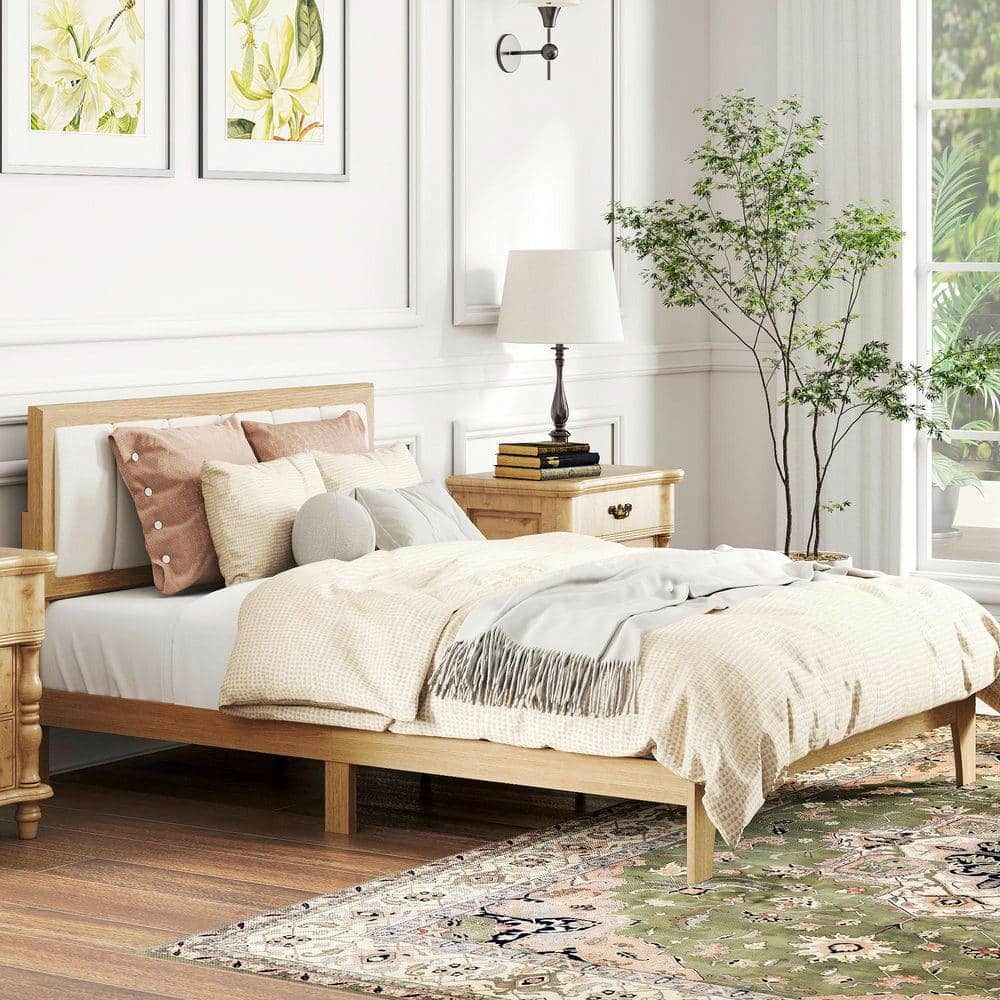 Front. Kadyn - Full Bed Frame with Headboard Full Size Platform Bed Frame with Wooden Slats No Box Spring Needed Easy Assembly Oak - Brown.