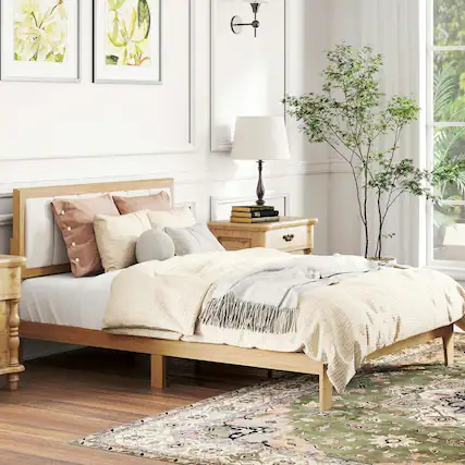 Front. Kadyn - Full Bed Frame with Headboard Full Size Platform Bed Frame with Wooden Slats No Box Spring Needed Easy Assembly Oak - Brown.