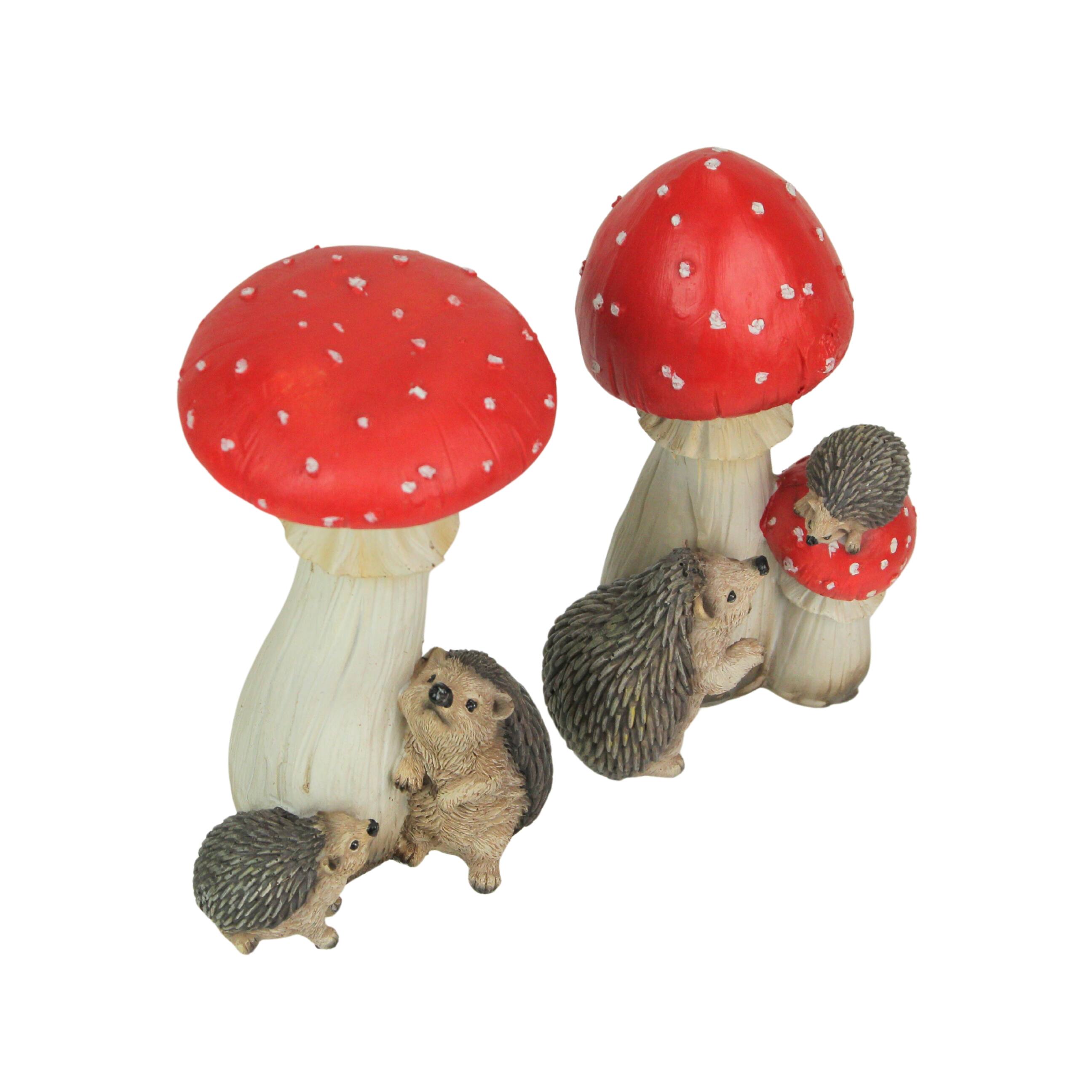 Alt View 1. Things2Die4 - Hedgehogs and Mushrooms Statue Set – Hand-Painted, Nature-Inspired Decor - Multicolored.