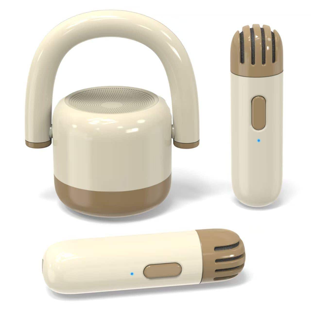 Reds Spade - Portable metal karaoke machine with microphones ideal gifts for family home party birthday christmas toys - Beige