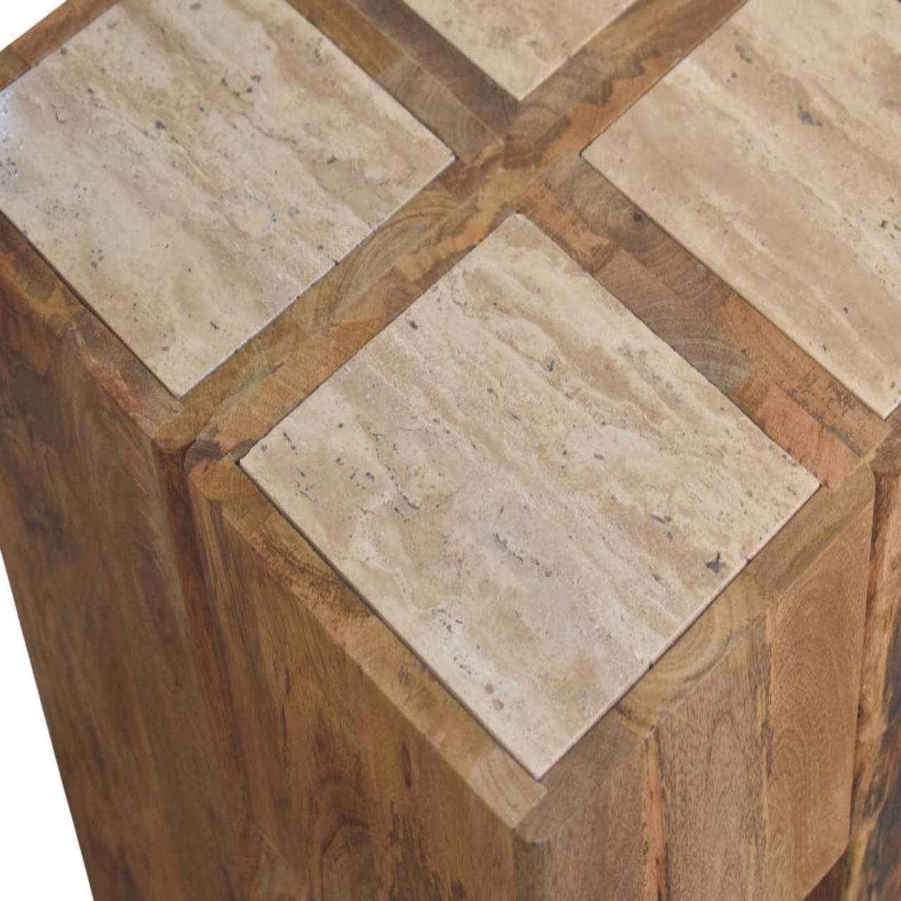 Alt View 1. Artisan Furniture - Artisan Furniture Solid Wood Travertine Top Block Side Table, Brown - Brown.