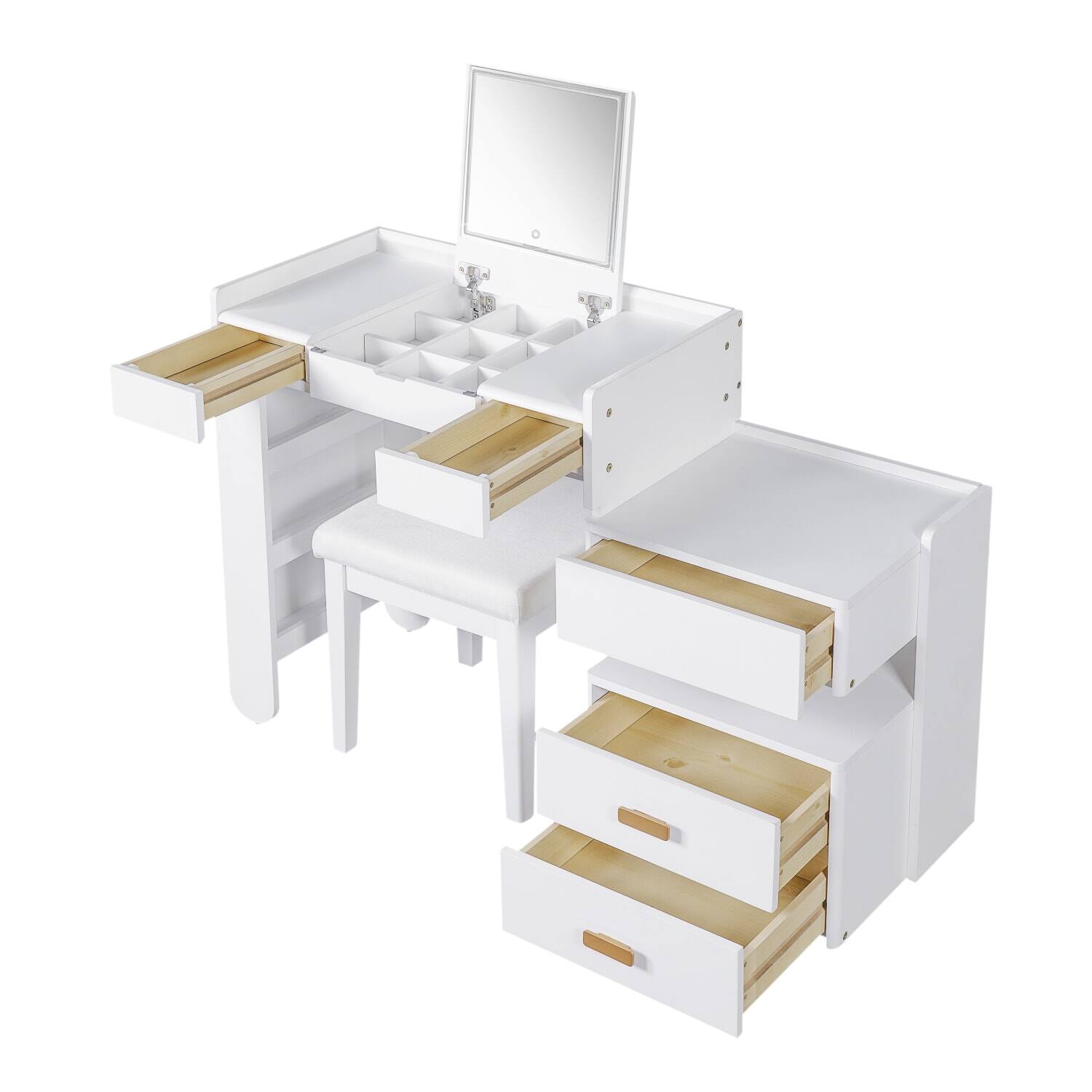 Alt View 1. Lirago - White 3-in-1 Makeup Vanity Desk with Flip Mirror LED Lights and Ample Drawers 16.3”D x 45.25“ W x 31.3“ H - White.