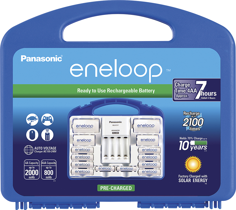 Panasonic - eneloop Charger, 8 AA and 2 AAA Batteries, 2 C and 2 D Spacers Kit - White