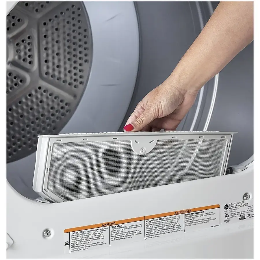 GE 6.2 Cu. Ft. Gas Dryer with Shallow Depth Flat Back Design White ...
