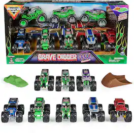 Monster Jam - Grave Digger 40th Anniversary 8-Pack Monster Trucks 1:64 Scale Toy Set for Kids 3+ - Multi