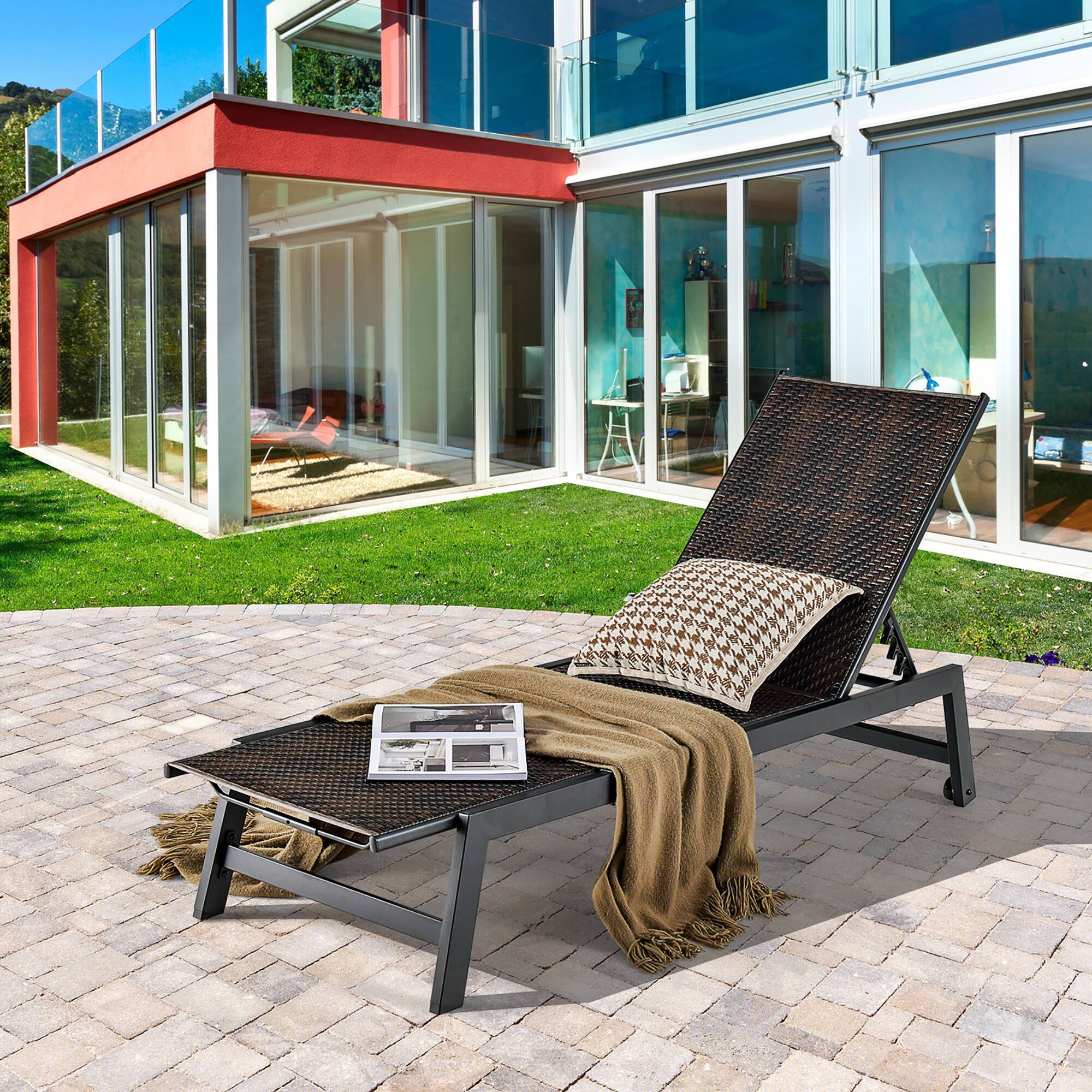 Alt View 1. Gymax - Gymax 2PCS Patio PE Rattan Chaise Lounge Outdoor Recliner w/ 5-Level Backrest Backyard Poolside - Mix Brown.