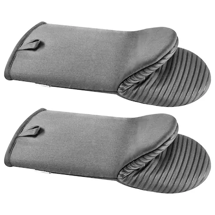 Front. VEVOR - Oven Mitts,Mini Oven Mitt Set with Non-Slip Silicone Strips,High Heat Resistant to 500℉, Lightweight Cotton Baking Mitts - Grey.