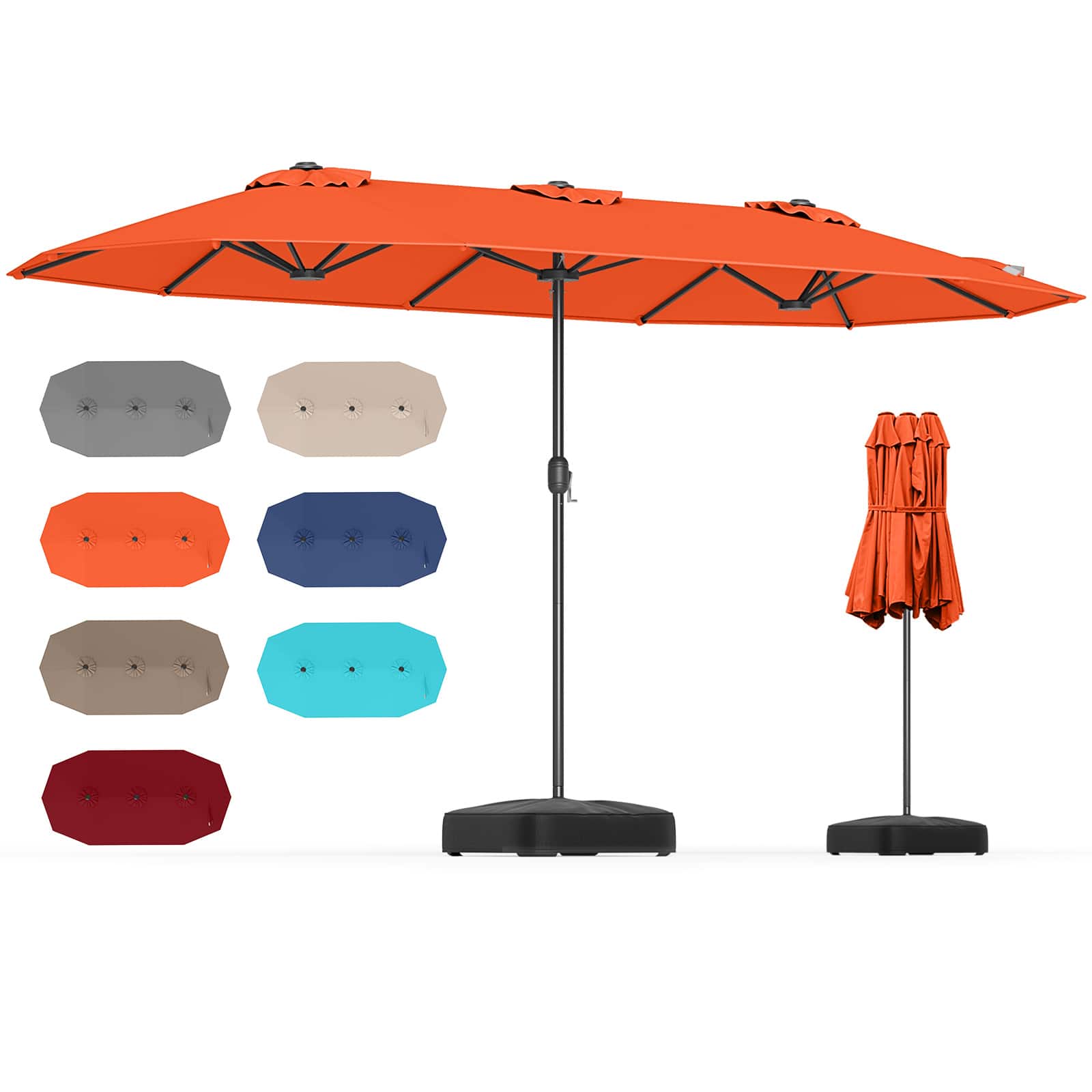 Gymax - 13FT Double-sided Patio Umbrella w/ Crank Handle Umbrella Base Safety Lock - Orange