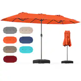 Gymax - 13FT Double-sided Patio Umbrella w/ Crank Handle Umbrella Base Safety Lock - Orange