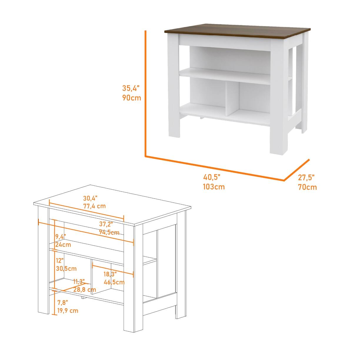 Loheer Modern Kitchen Island Medium Kitchen Island White and Walnut ...