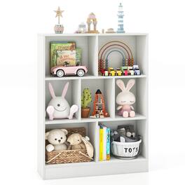 Costway - 7-Cube Bookcase for Kids 41" Wooden Toy Storage Organizer Freestanding Bookshelf - White