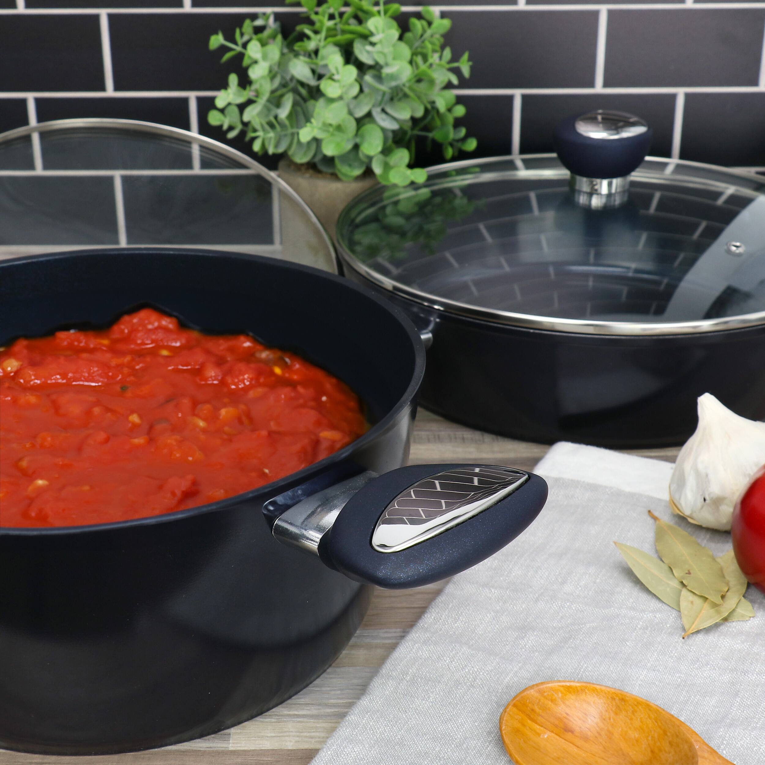 Alt View 6. Oster - Oster Hawke 3.9 Quart Ceramic Nonstick Aluminum Saute Pan with Lid in Dark Blue - Blue.