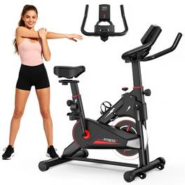 Loheer - Indoor Exercise Bike Stationary Bike with Monitor Adjustable Resistance Padded Seat and Handlebars for Home - Black