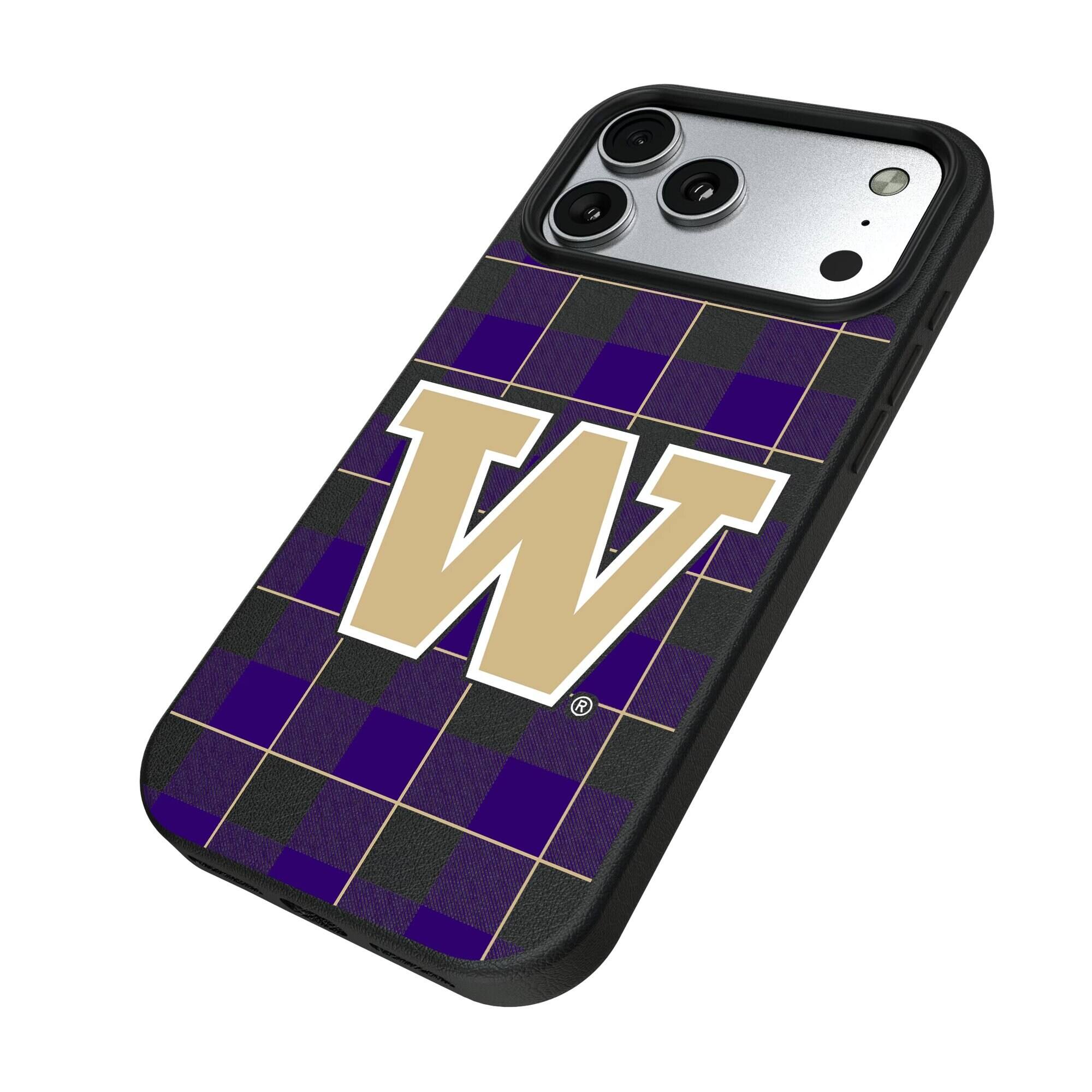 Alt View 1. Keyscaper - Washington Huskies Plaid Magnetic Bump iPhone Case - 17 Pro Max - Black.