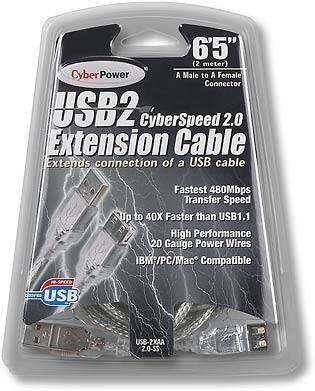 Front Standard. CyberPower - 6.5' USB 2.0 A/A Cable - Silver.