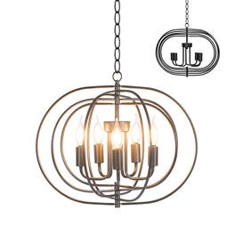 Costway - 16" 5-Light Metal Pendant Chandelier w/ Iron Chain Pivoting Interlocking Rings - Black