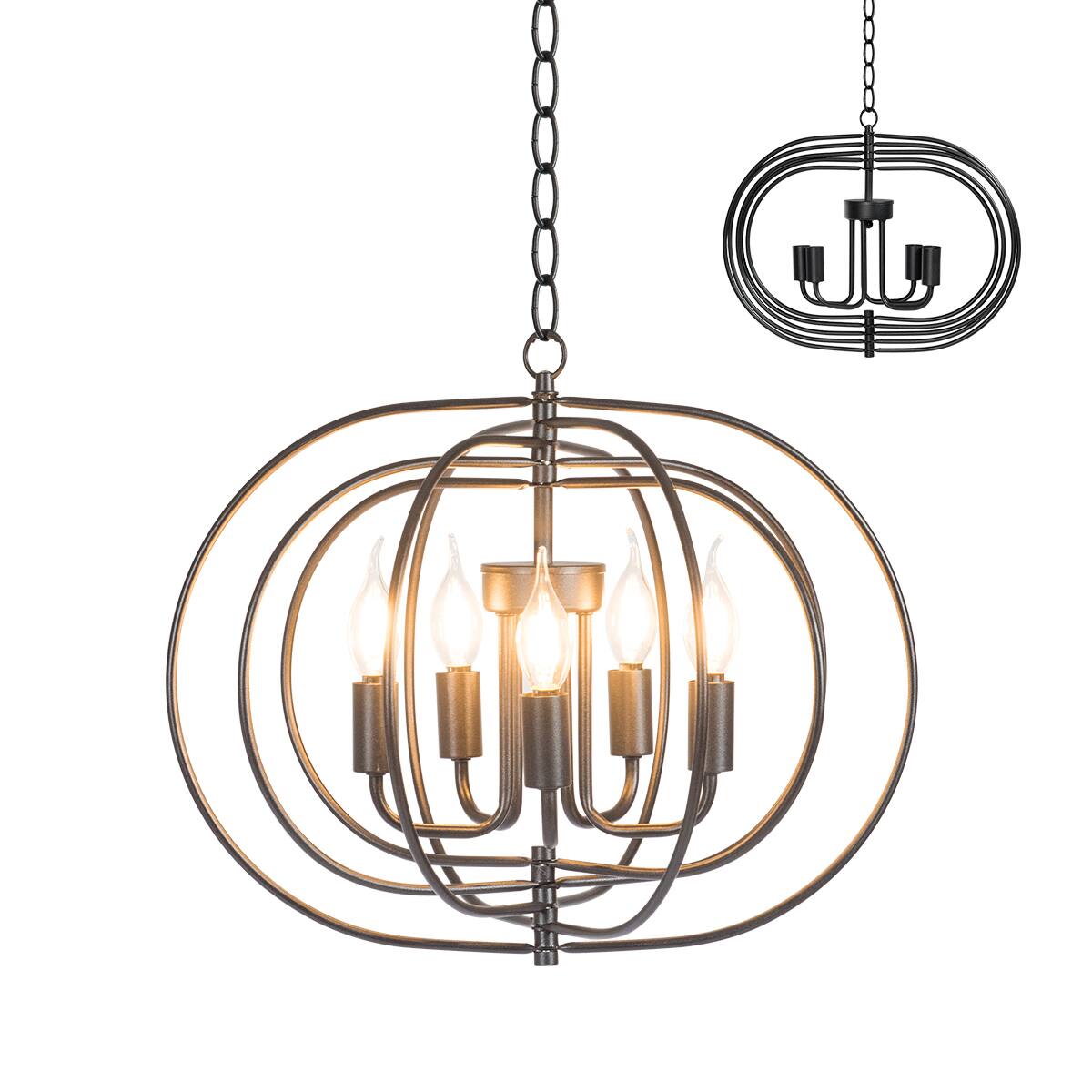 Front. Costway - Costway 16" 5-Light Metal Pendant Chandelier w/ Iron Chain Pivoting Interlocking Rings - Black.