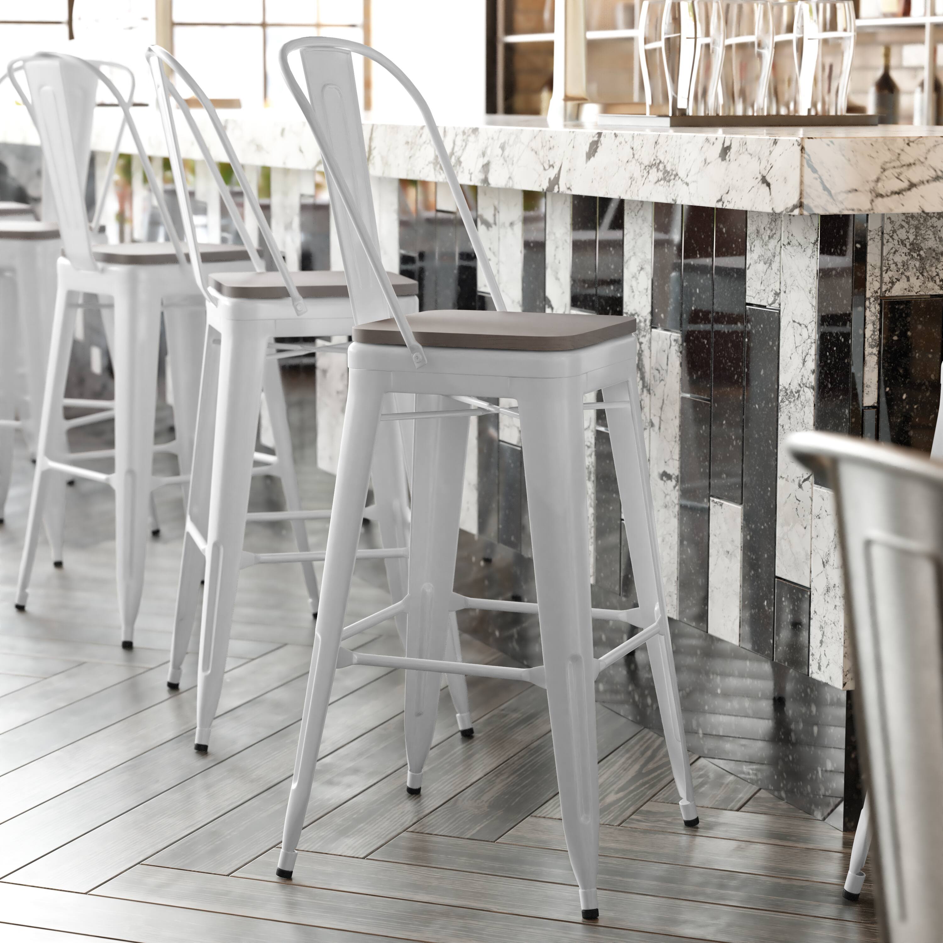 Alt View 1. Emma + Oliver - Kam Metal Indoor-Outdoor Stool with Removable Back and All-Weather Polystyrene Seat - Gray Seat/White Frame.
