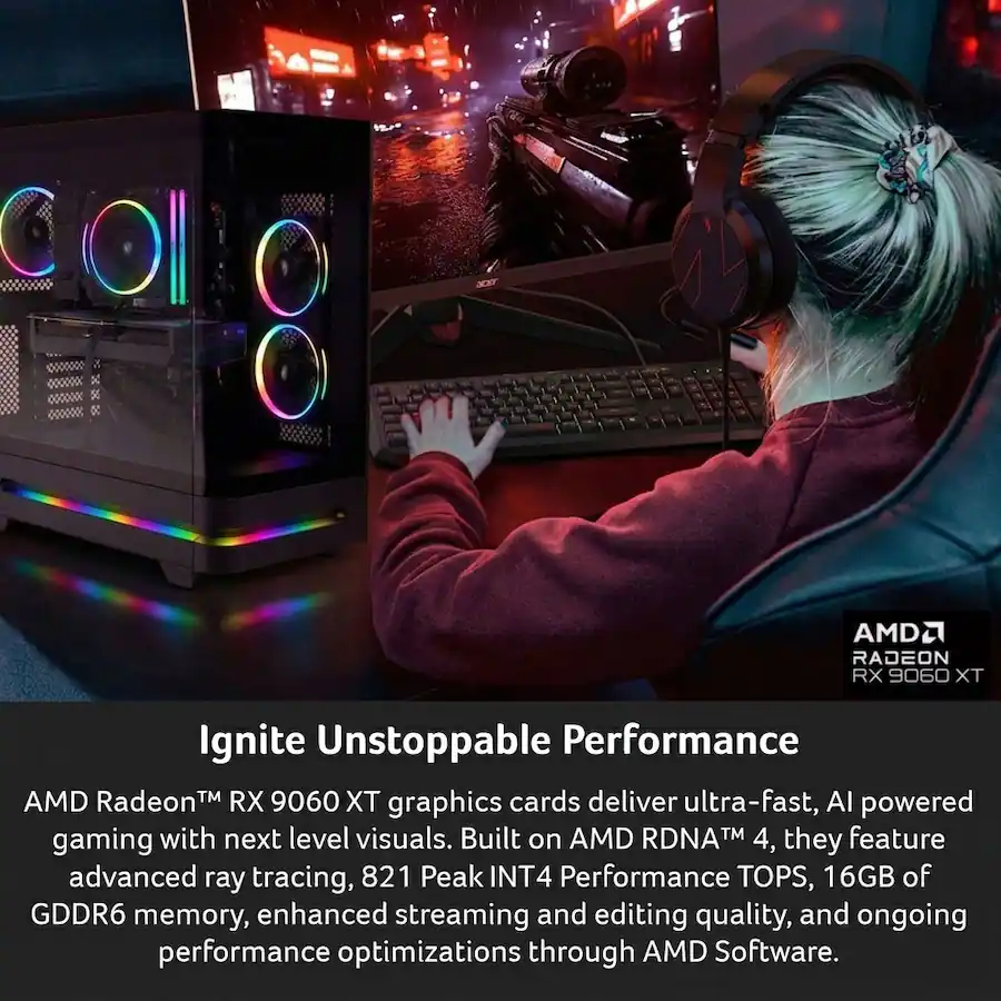 Ignite Rx Acer Nitro 65 Gaming Desktop AMD Ryzen 7 8700F 2024 AMD Radeon RX 9060 ...
