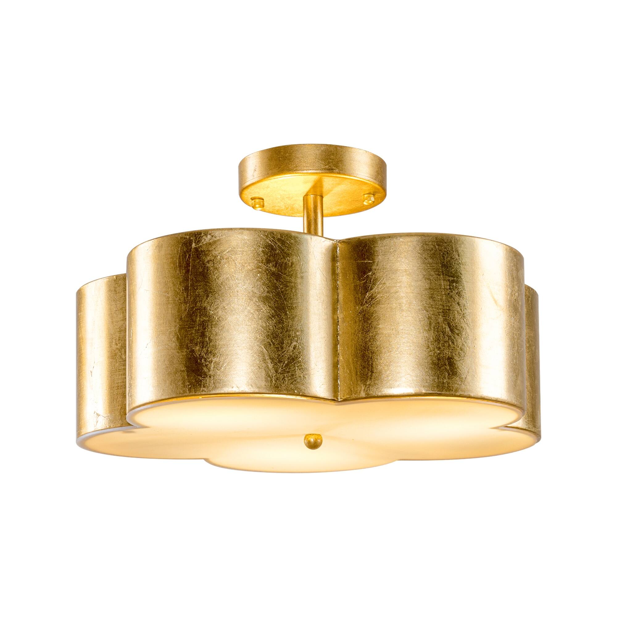 Back. Parrot Uncle - 15.4" Distressed Gold 3-Light Flower Semi-Flush Mount Ceiling Light - Gold.